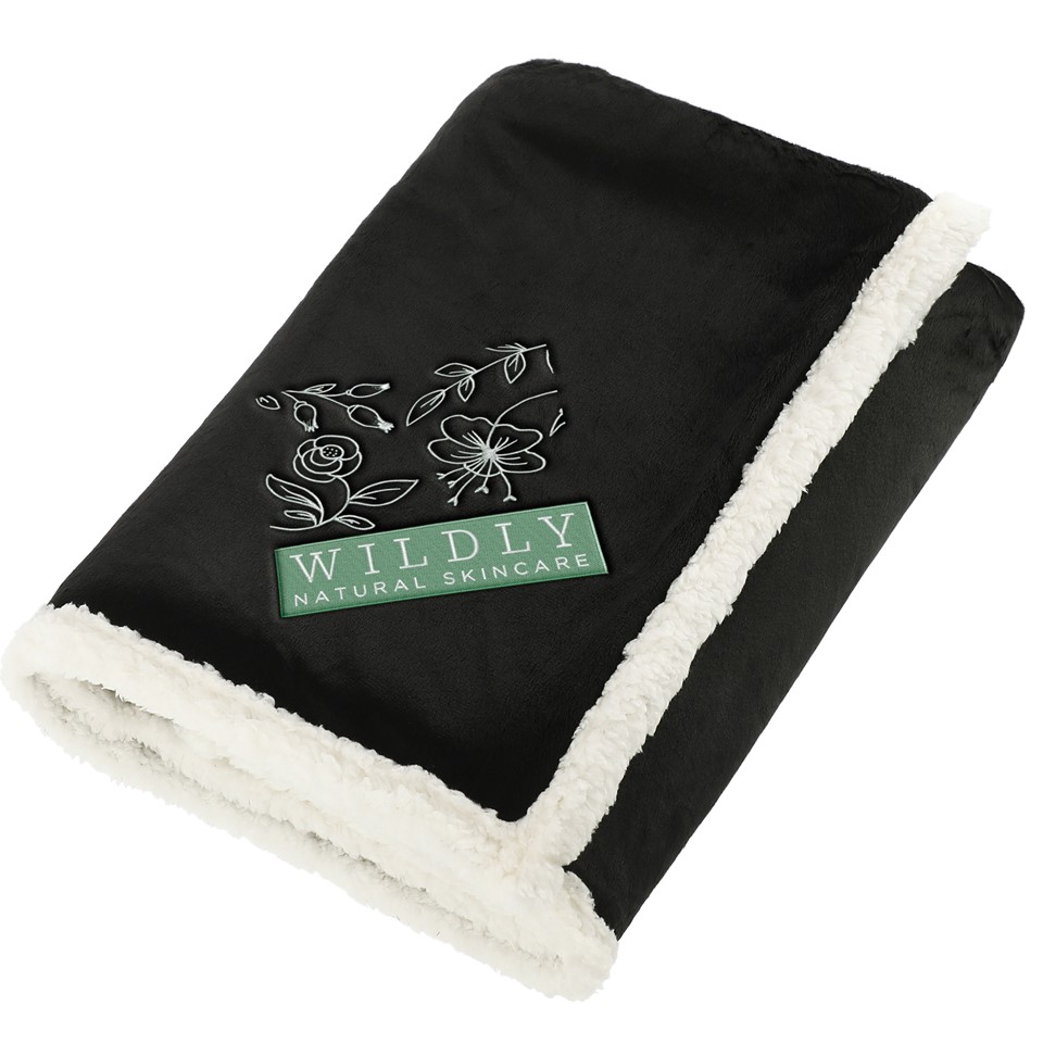 100% Recycled PET Sherpa Blanket Custom Embroidered Sherpa Blanket