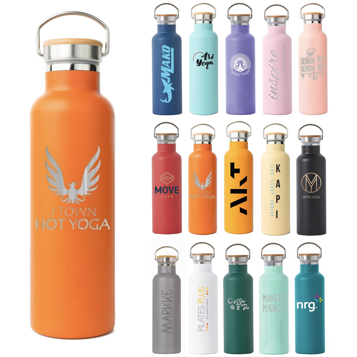 Stainless steel 25oz thermal branded bottle with bamboo lid