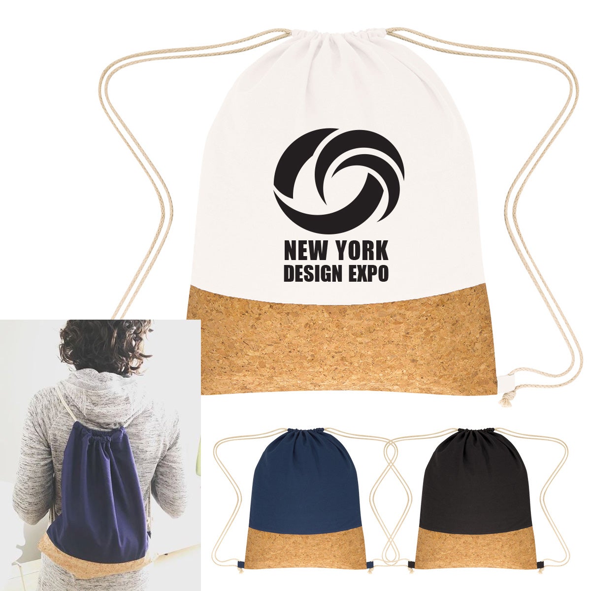 Cork Drawstring Backpack | Cotton Canvas | 14x18