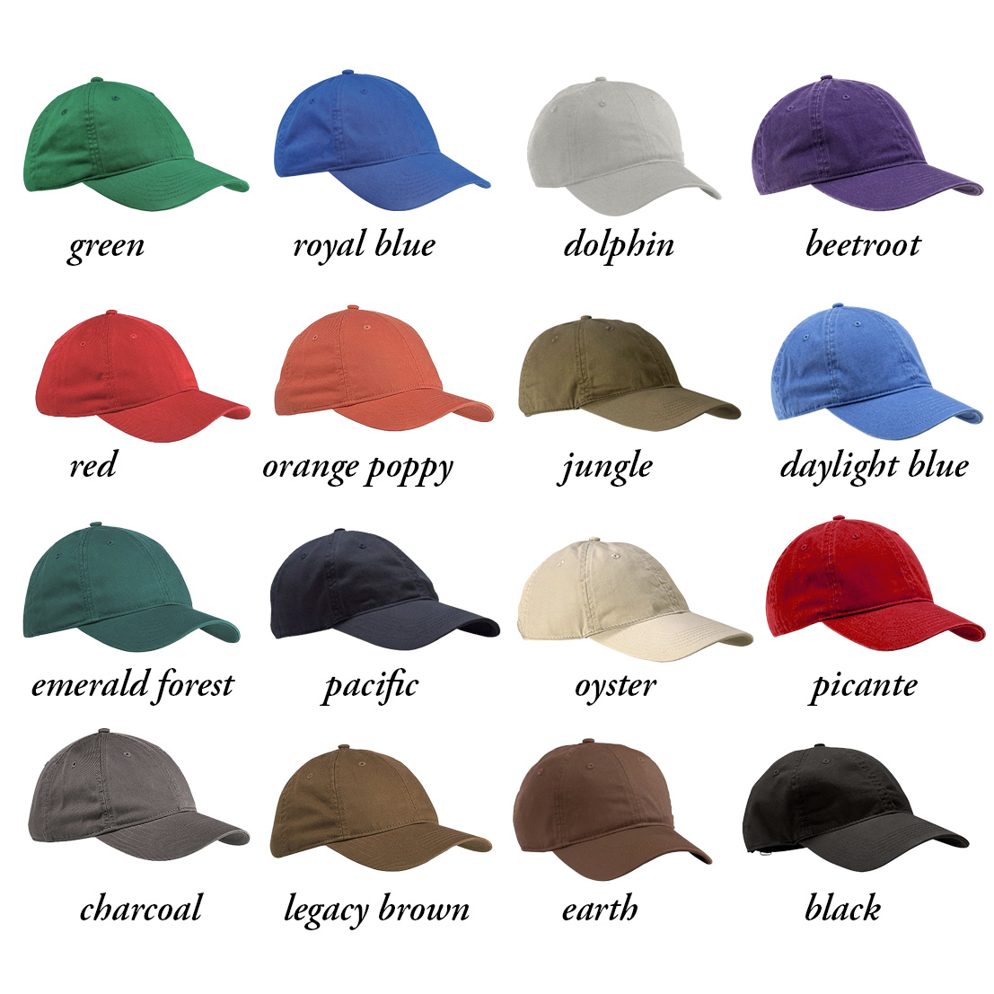 Organic Cotton Embroidered Hat Colors