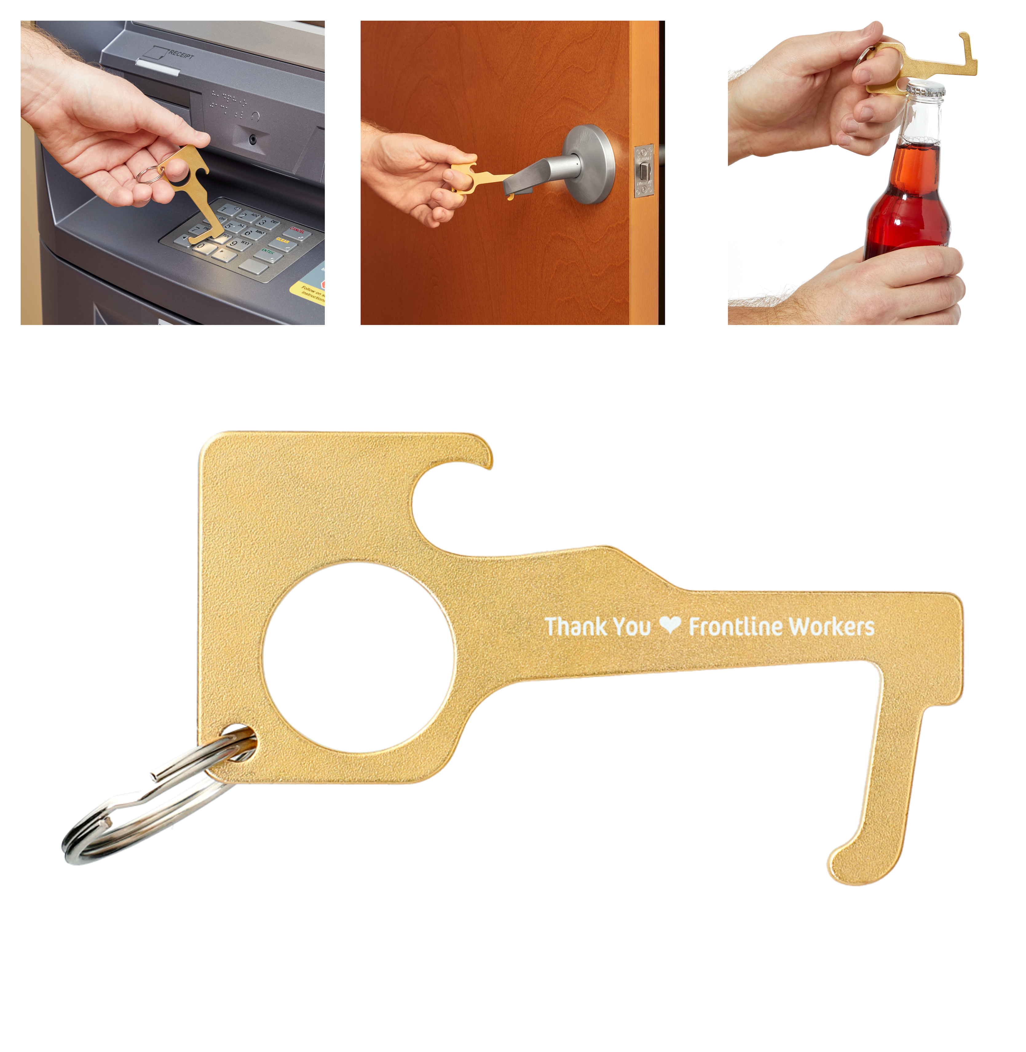 Multi-Functional No Contact Key Chain | Brass