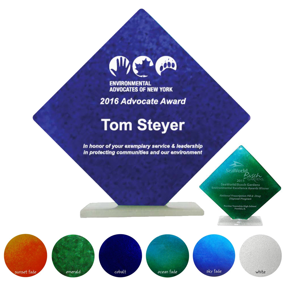 USA Made 10"  Diamond Shape Recycled Glass Award