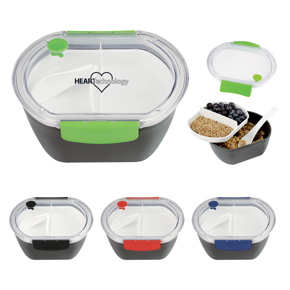 Reusable Oval 2 Compartment Lunch Set Custom Snap Close