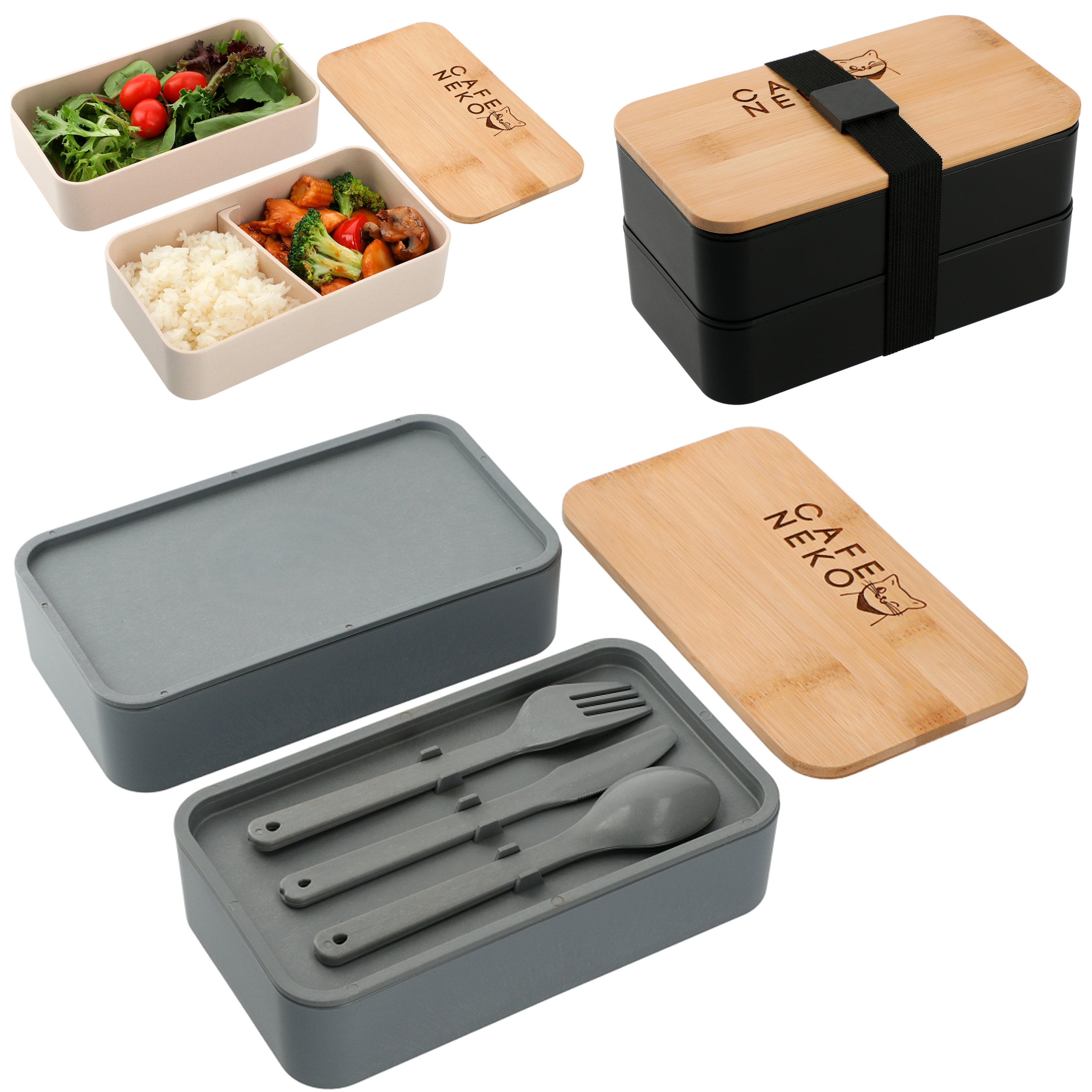 Stackable Bamboo Fiber Lunch Set with Cutting Board Lid