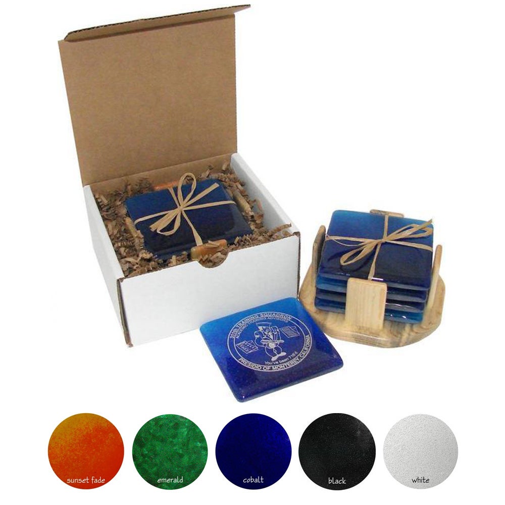 USA Made Square Recycled Glass Coaster Set