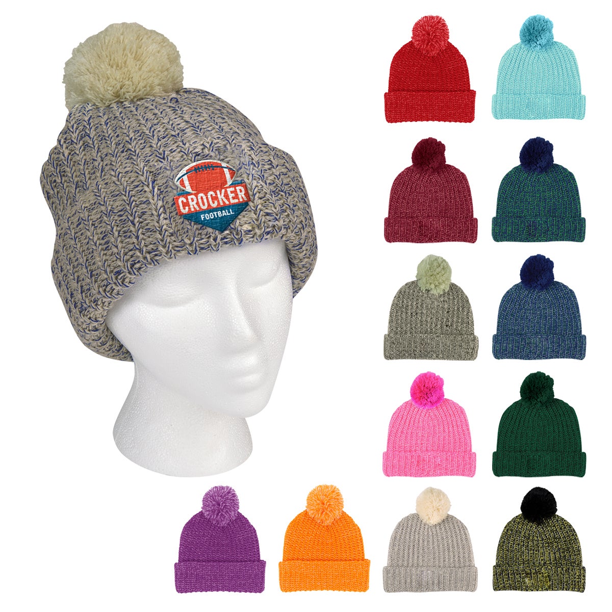 Custom Knit Winter Pom Cuffed Hat Winter Beanie