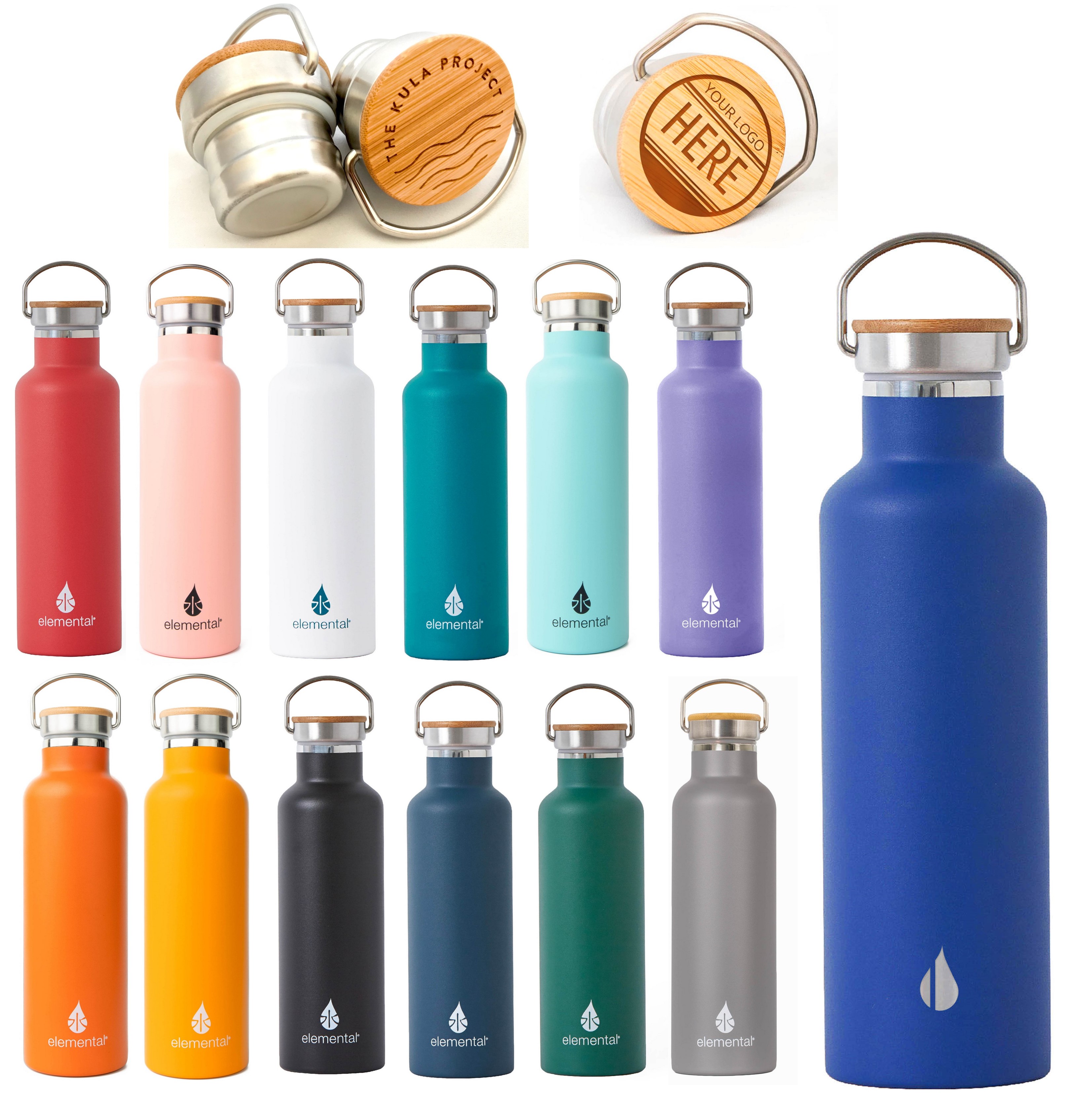 Elemental® Stainless Steel Stainless Bottle | Engraved Bamboo Lid | 25 oz