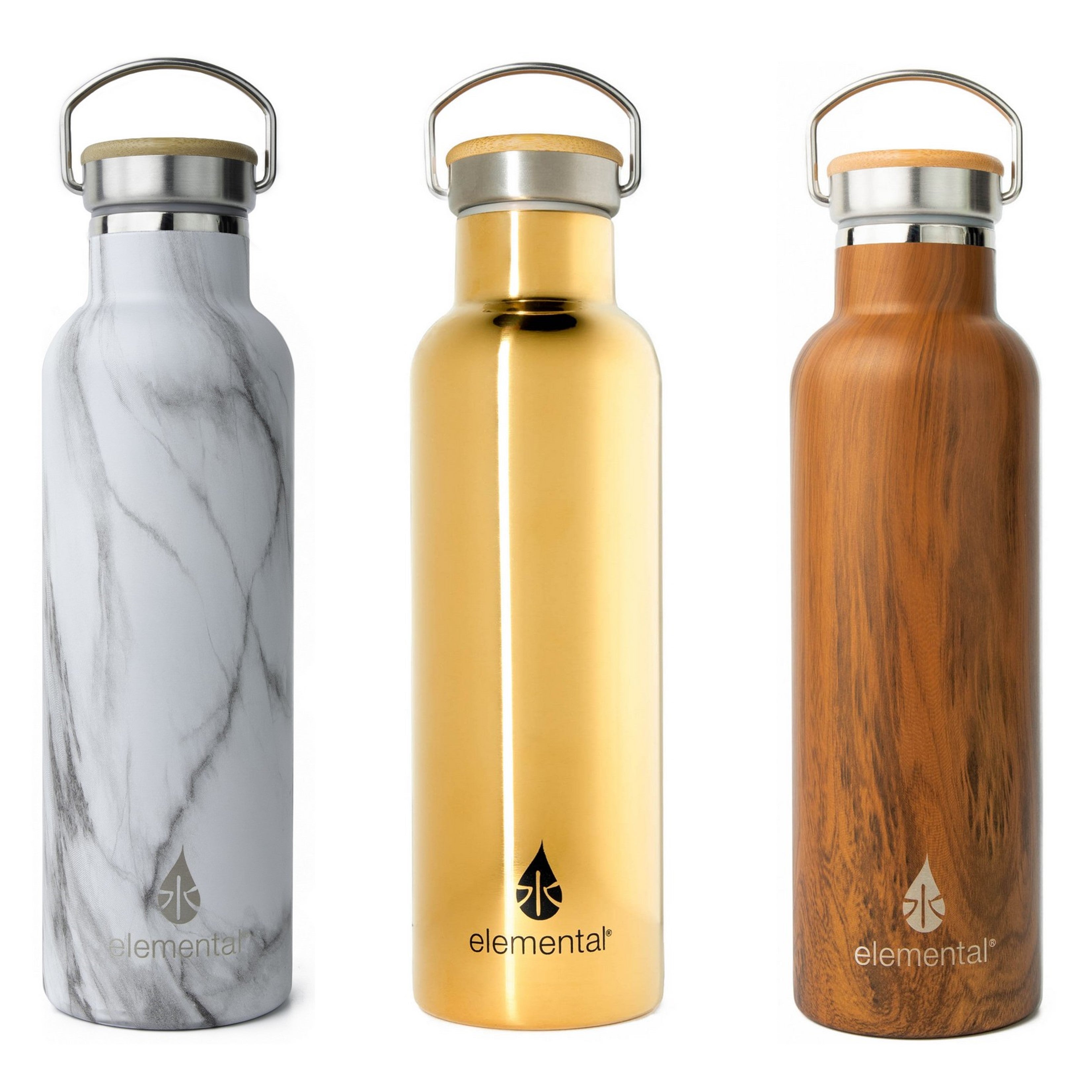 Elemental® Patterned Stainless Steel Bottle w/ Bamboo Lid | 25 oz