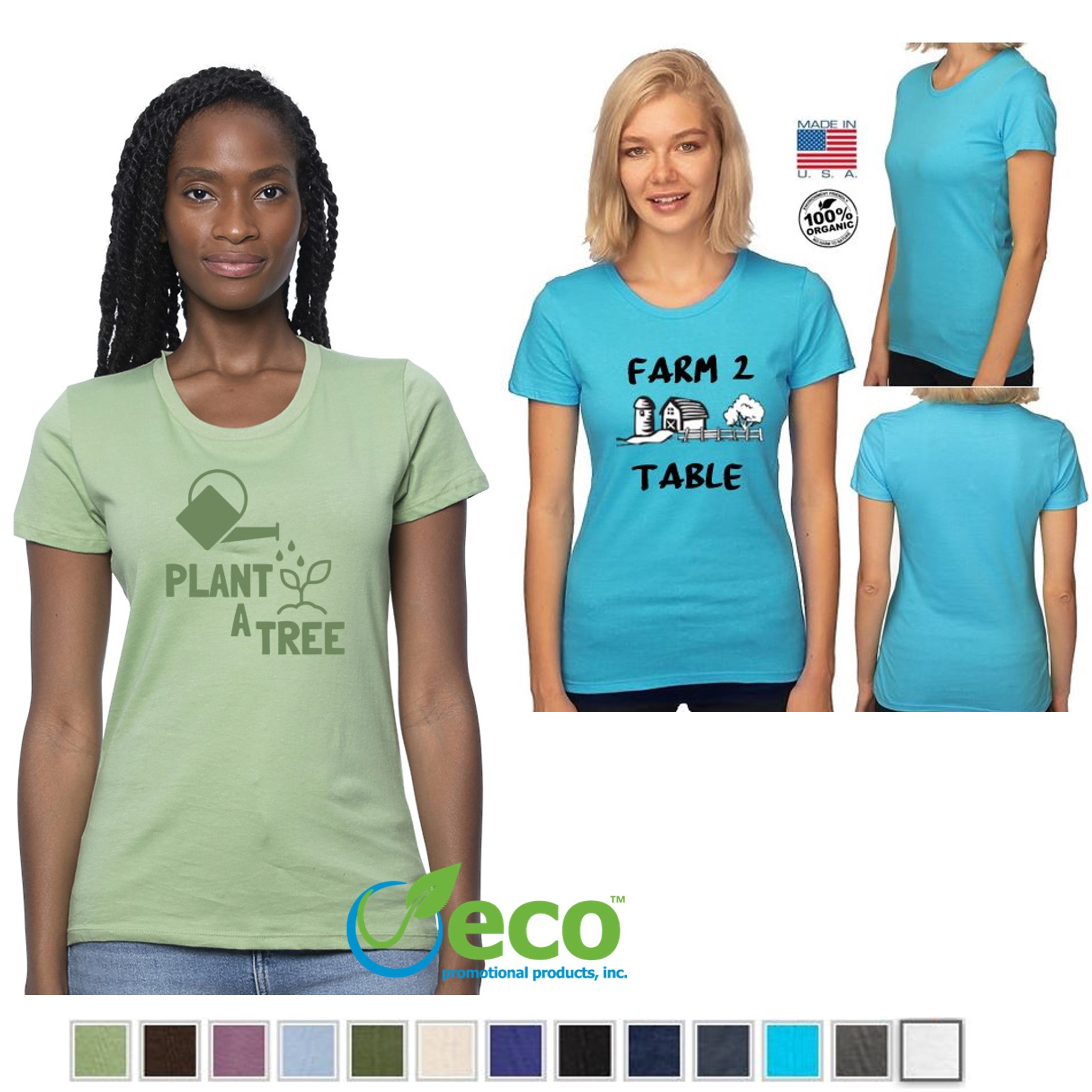 Womens USA made Organic Cotton Short Sleeve Tshirt logoed Sustainable Promo