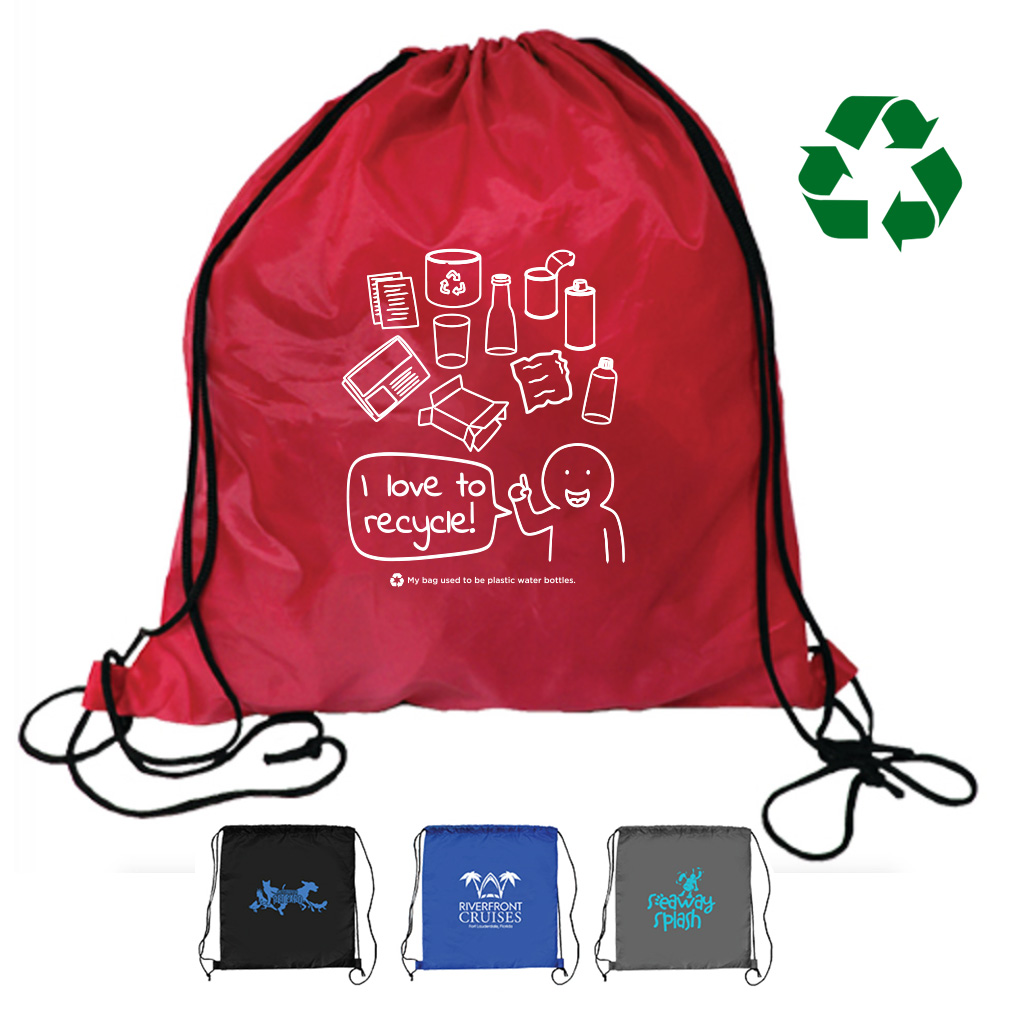 America Recycles Recycled Water Bottle Drawstring Backpack