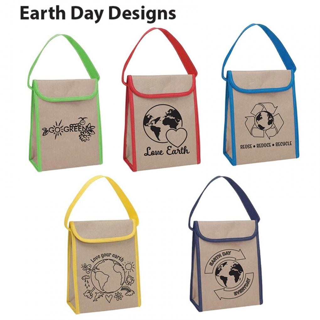 Insulated custom reusable Kraft paper lunch bag Earth Day Theme
