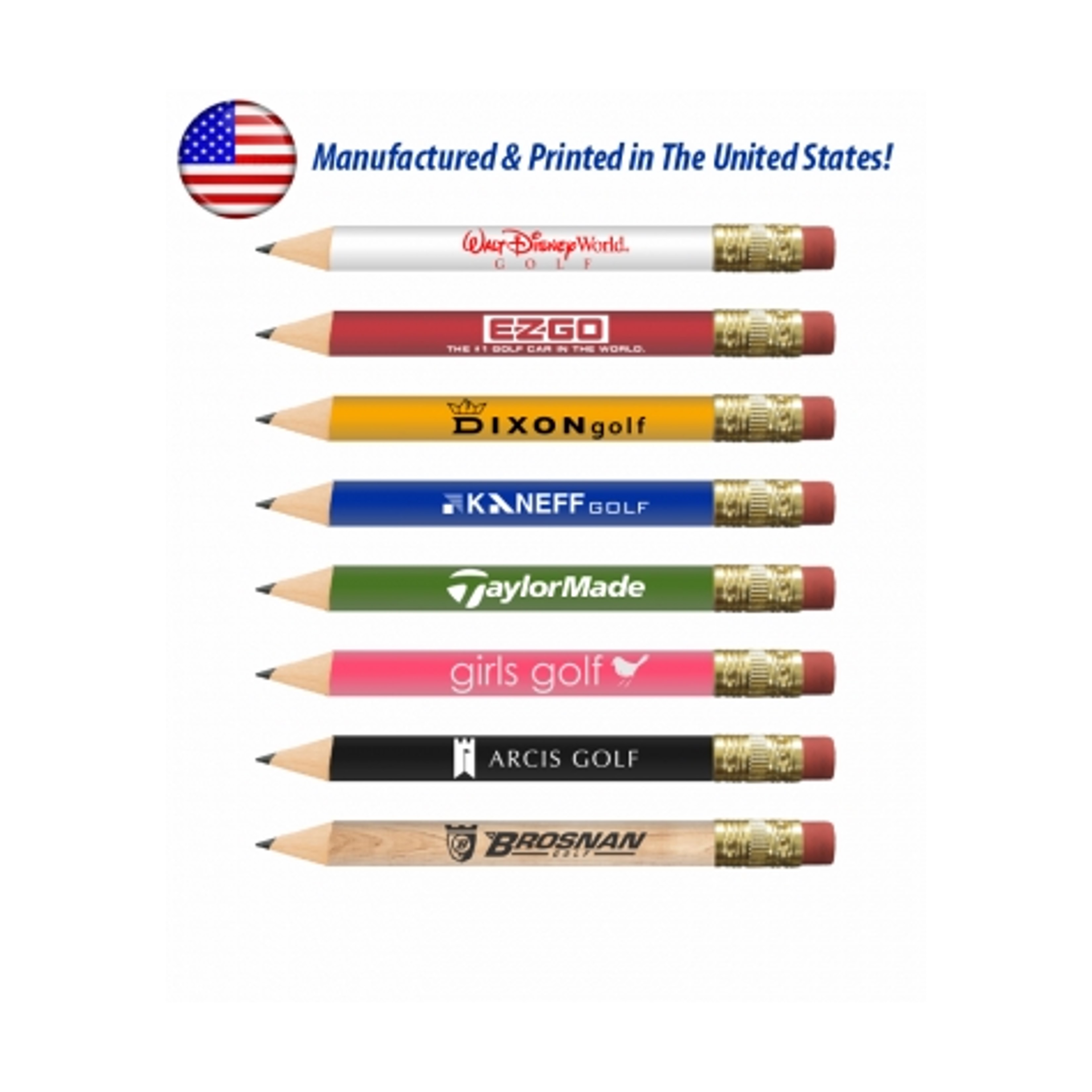 USA Made Custom Golf Pencil with Eraser