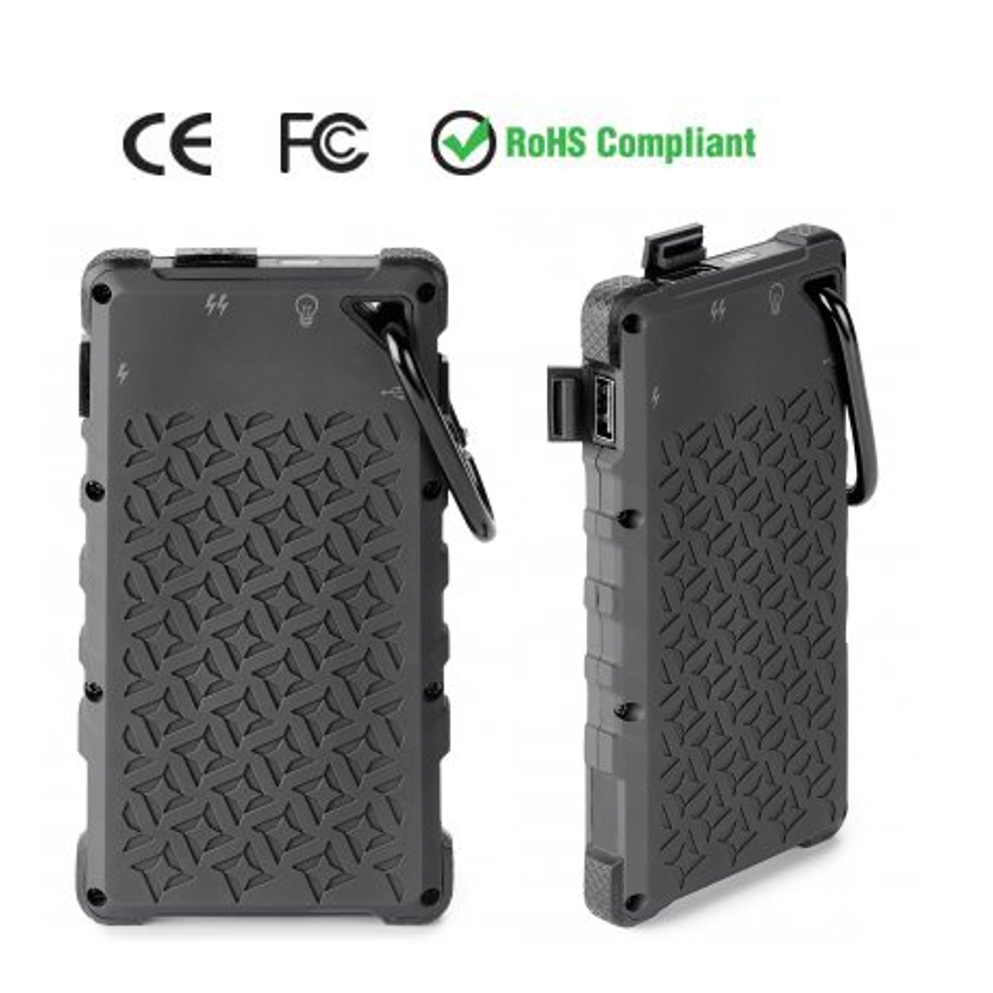 Branded Custom Solar charger with carabiner and flashlight