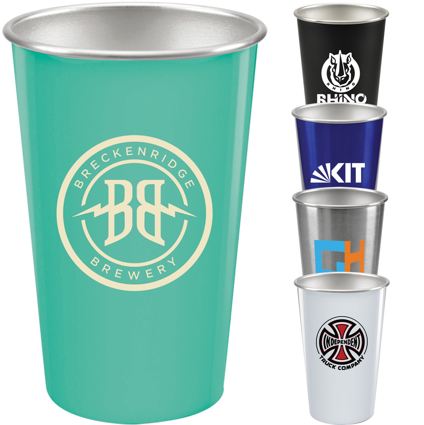Stackable stainless steel 16 oz pint cups personalized logoed