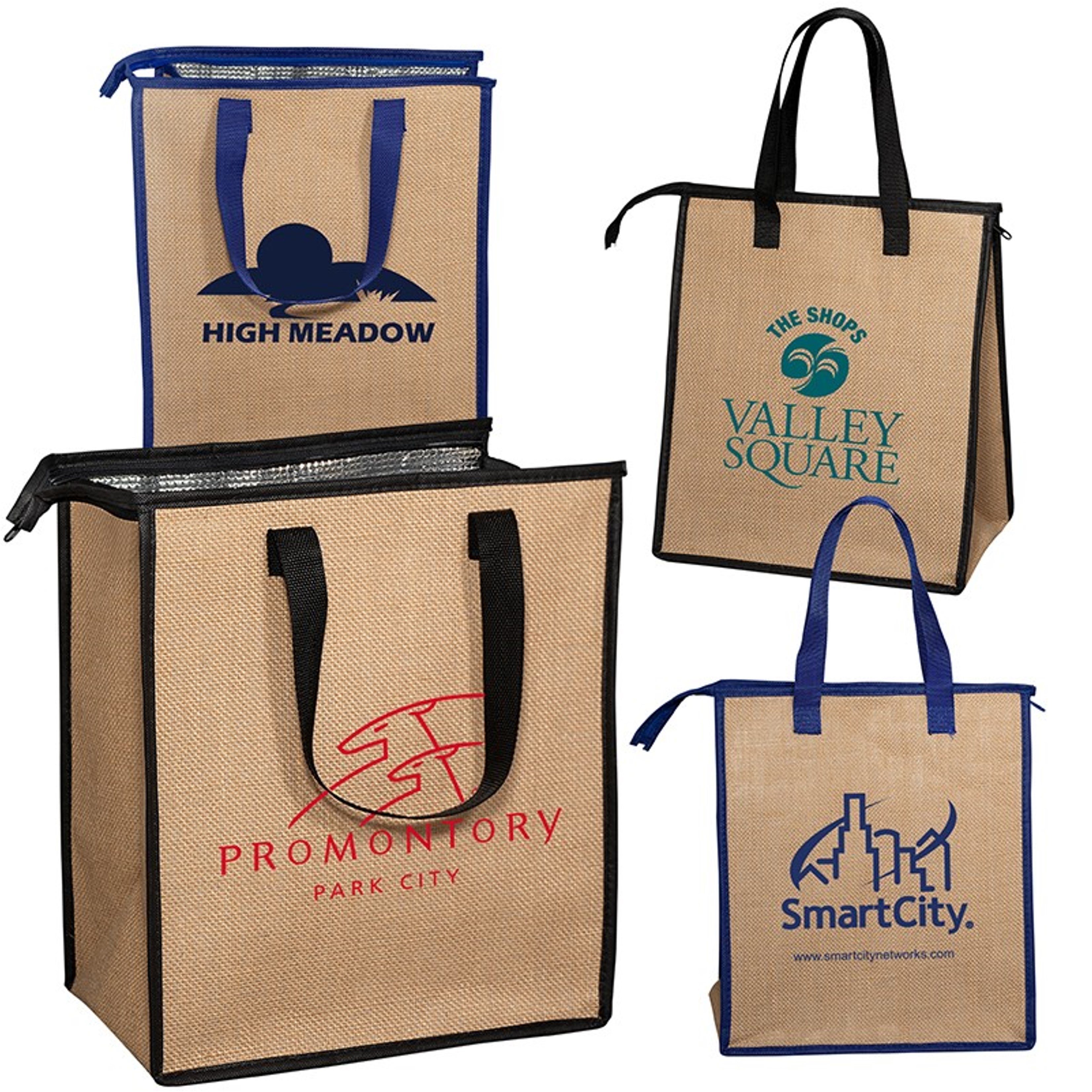 Custom Insulated Jute Tote | Zippered Compartment | 12x14x8