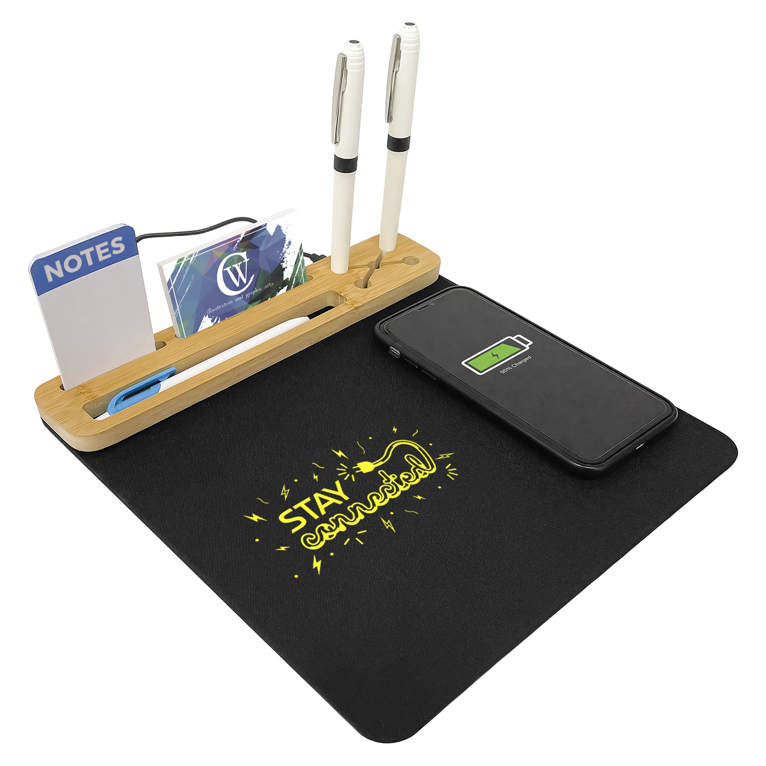 Recycled Mousepad Desk Organizer with Wireless Charger 