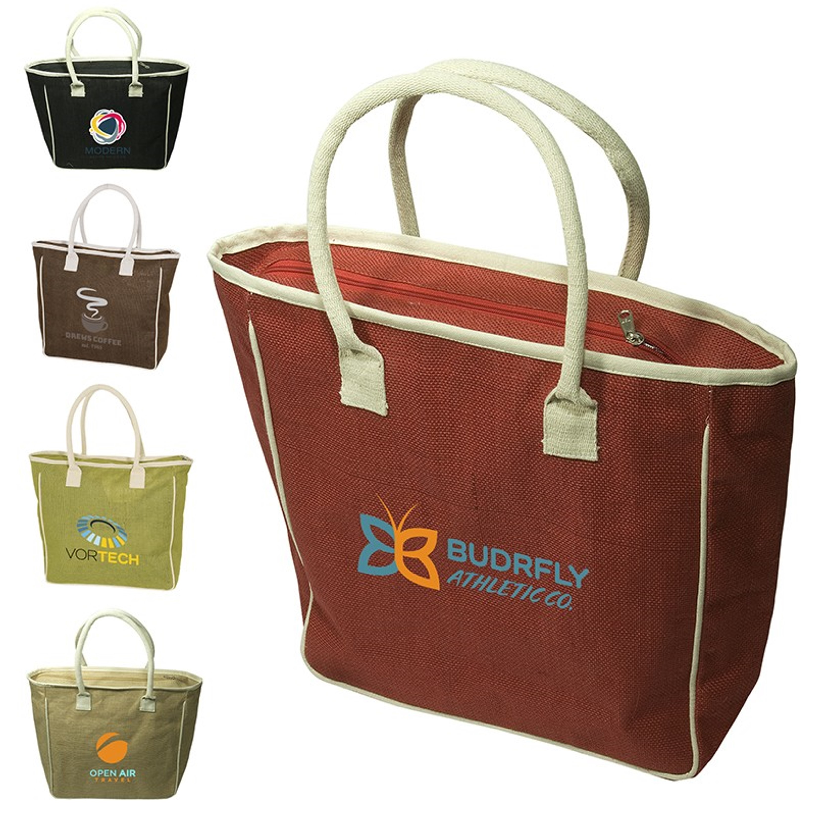 Jute & Cotton Tote | Zippered Compartment | 19x14