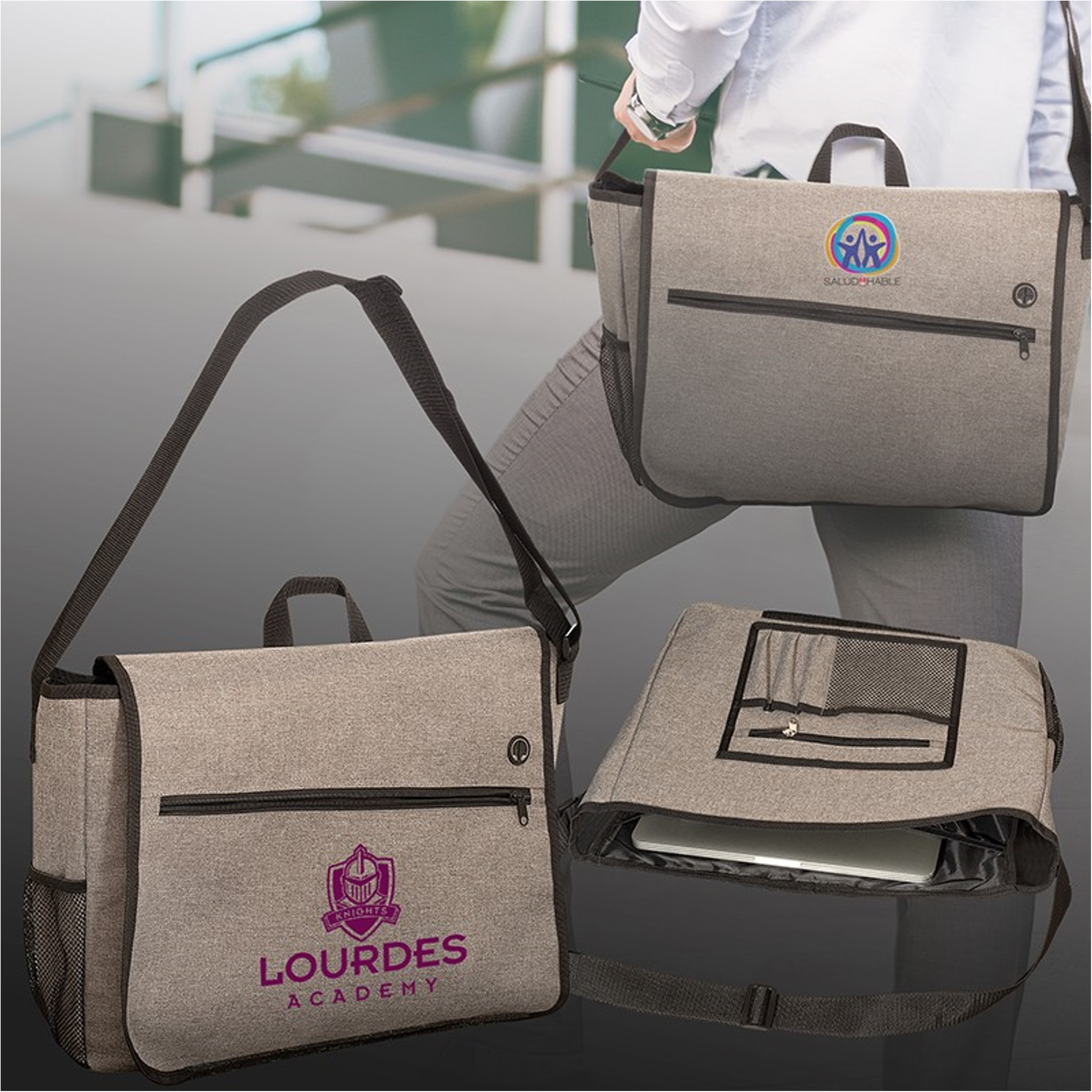 Messenger Bag with Laptop Sleeve | 17x14x5 | Full Color