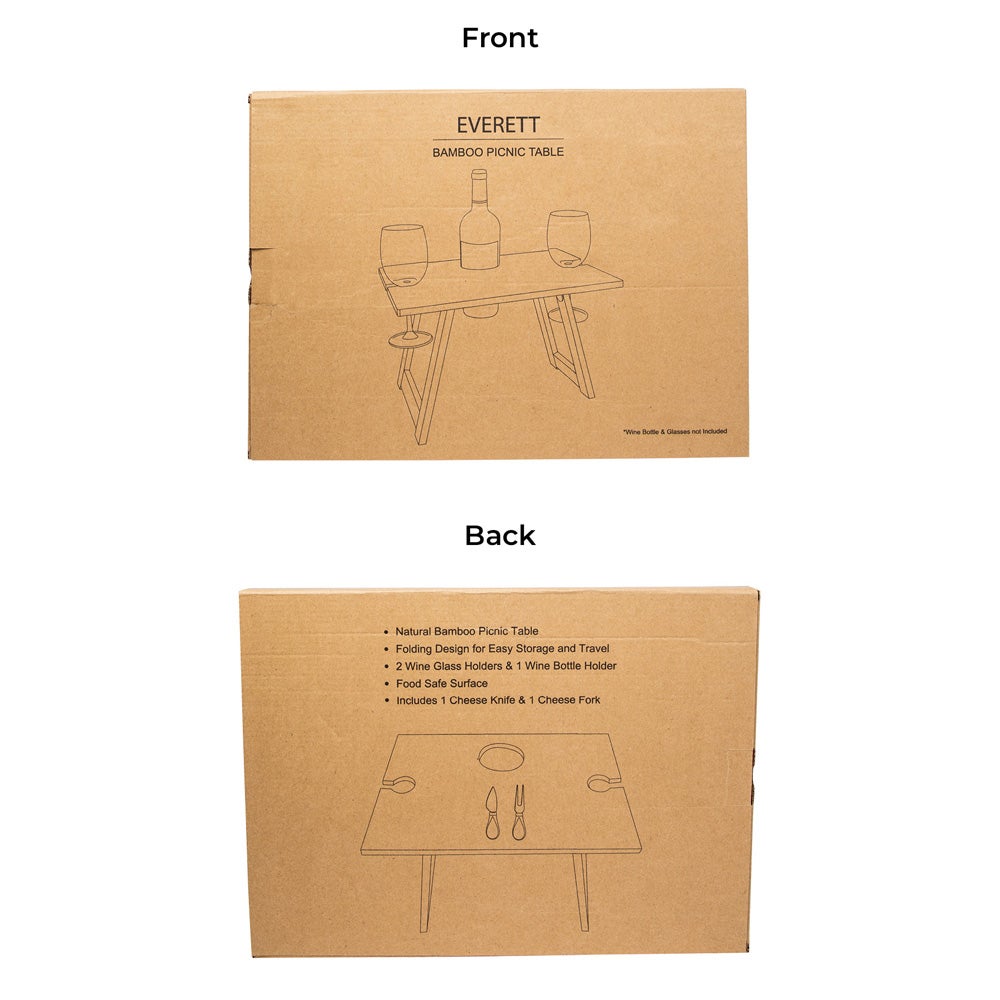 Bamboo Wine & Cheese Travel Picnic Table | Reusable |Box