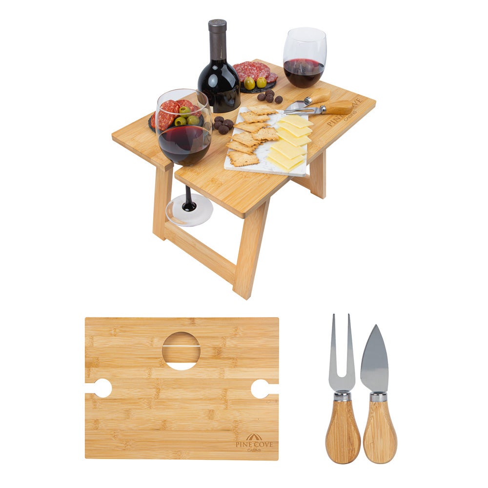 Bamboo Wine & Cheese Travel Picnic Table | Reusable