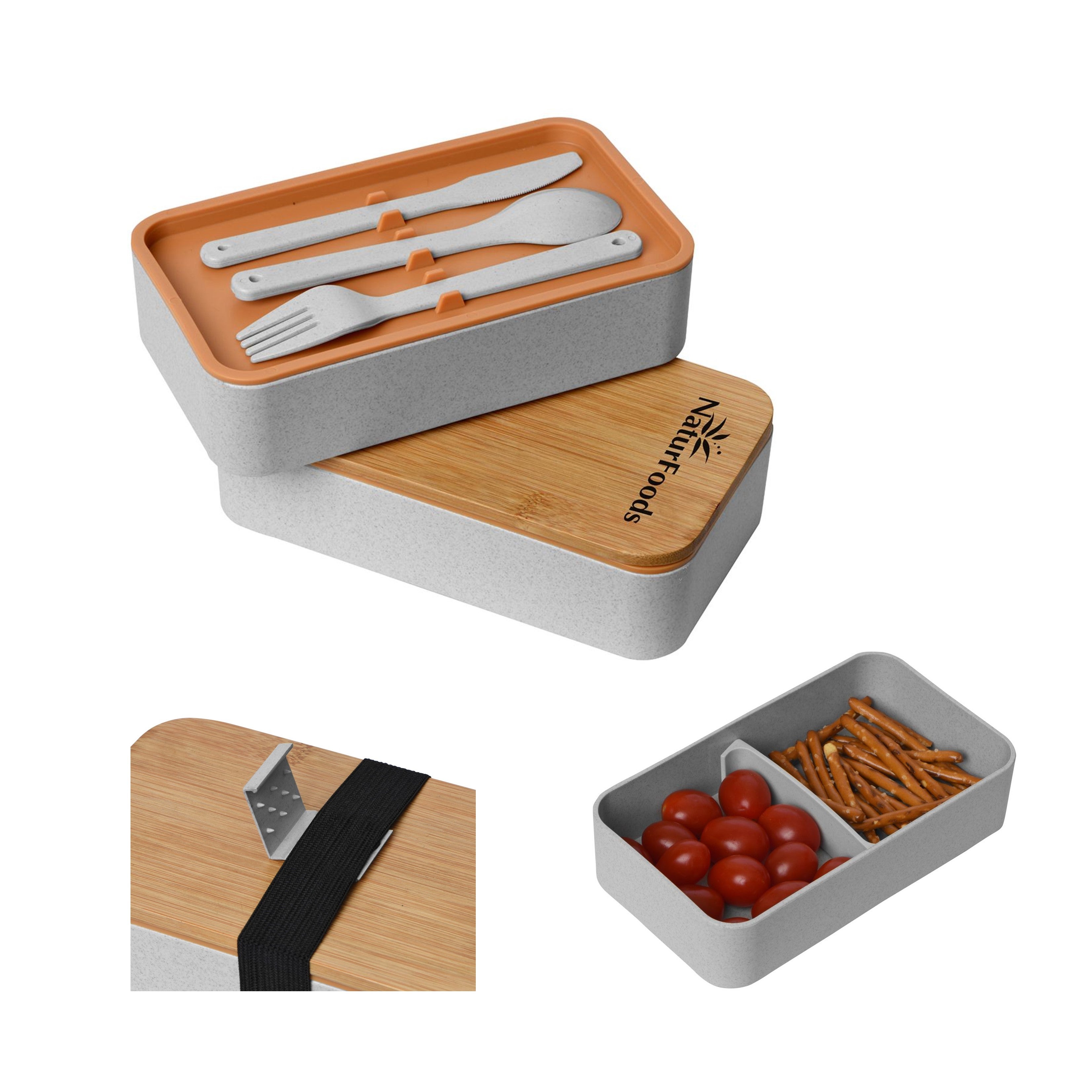 Custom Wheat Bento Box with Bamboo Lid | Utensils