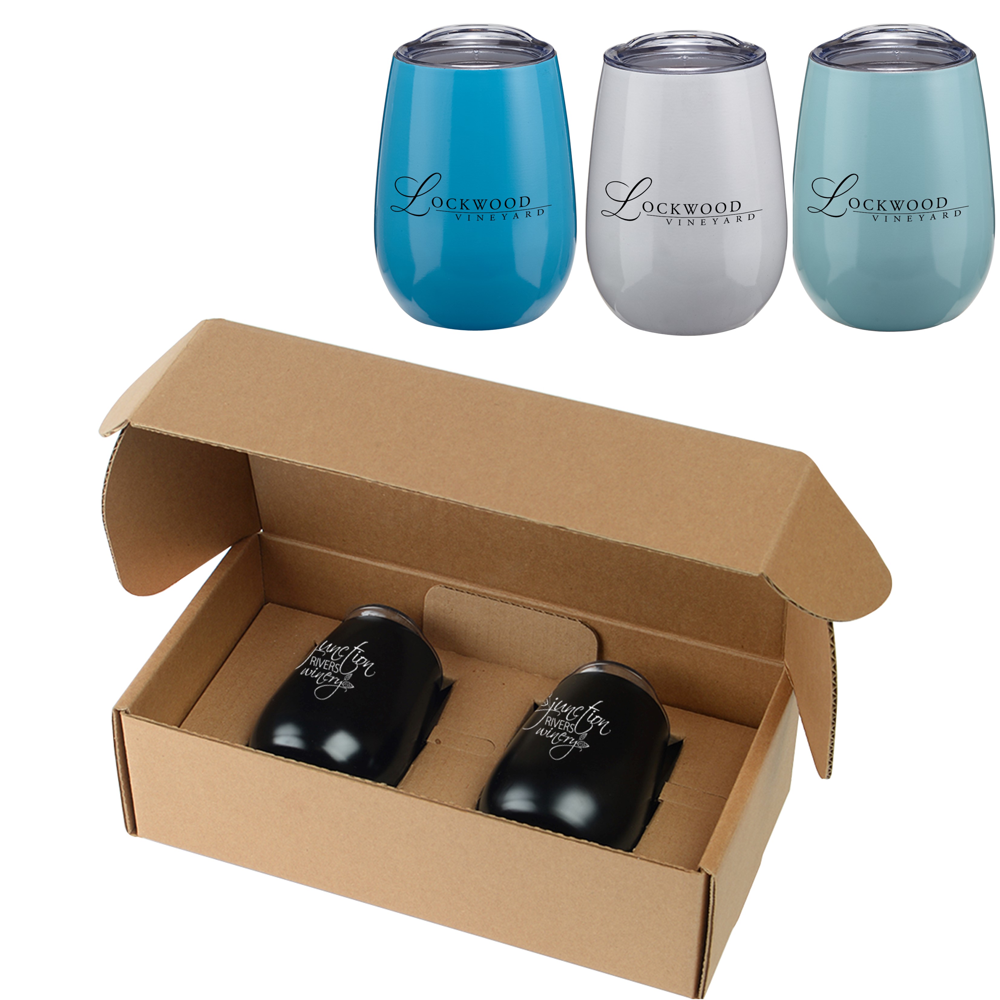 Stainless Steel Stemless Wine Glasses in Custom Gift Box
