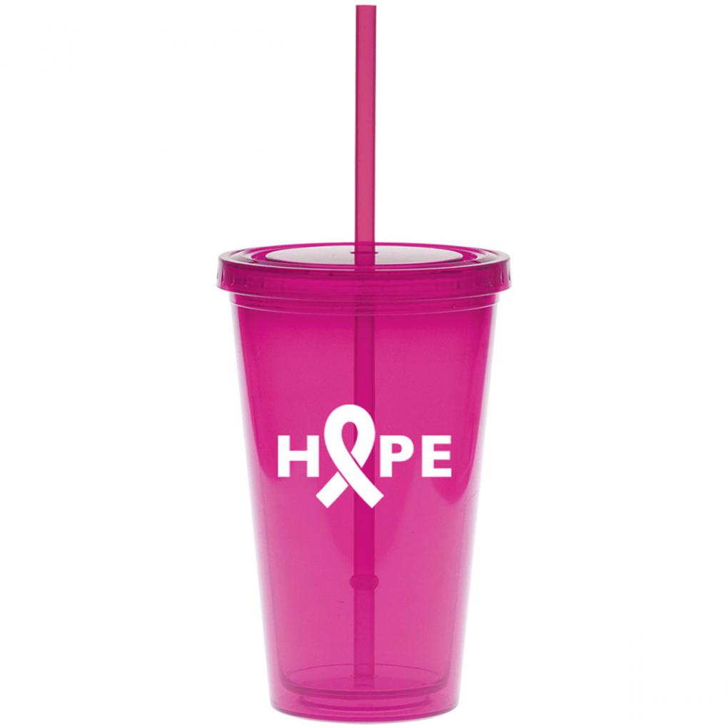 Breast Cancer Awareness Pink Tumbler with Straw