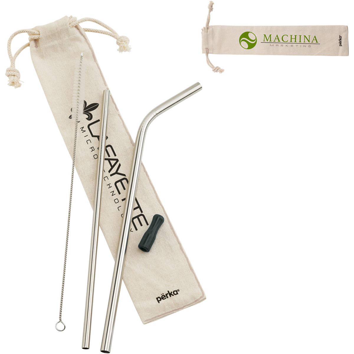 Perka® Stainless Steel Straw Set In Cotton Pouch | Reusable