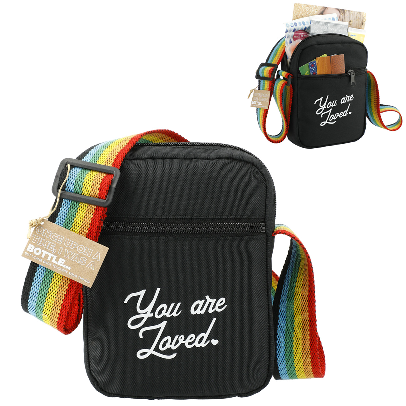 RPET Crossbody Bag with Rainbow Strap | Recycled