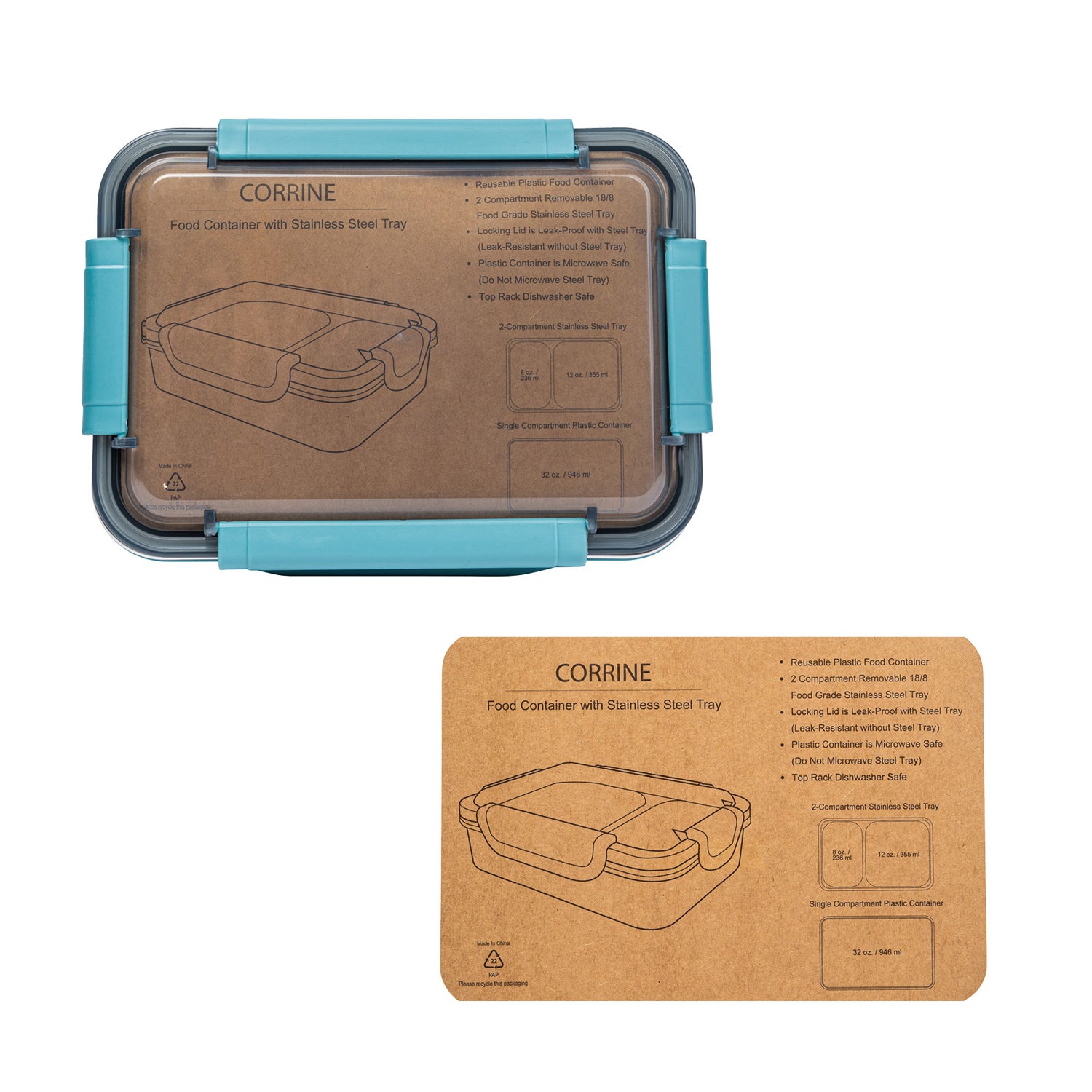 Travel Lunch Container with Stainless Steel Tray | Reusable