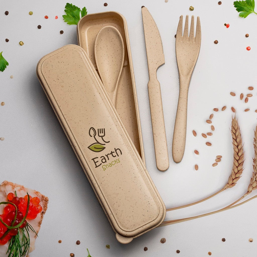 Wheat Straw Cutlery Box Set | Reusable 