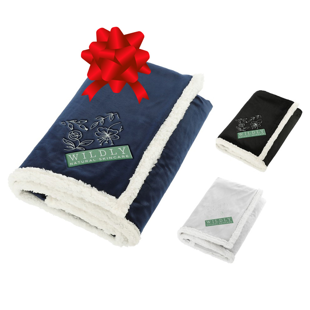 100% Recycled PET Sherpa Blanket Branded Holiday Gift
