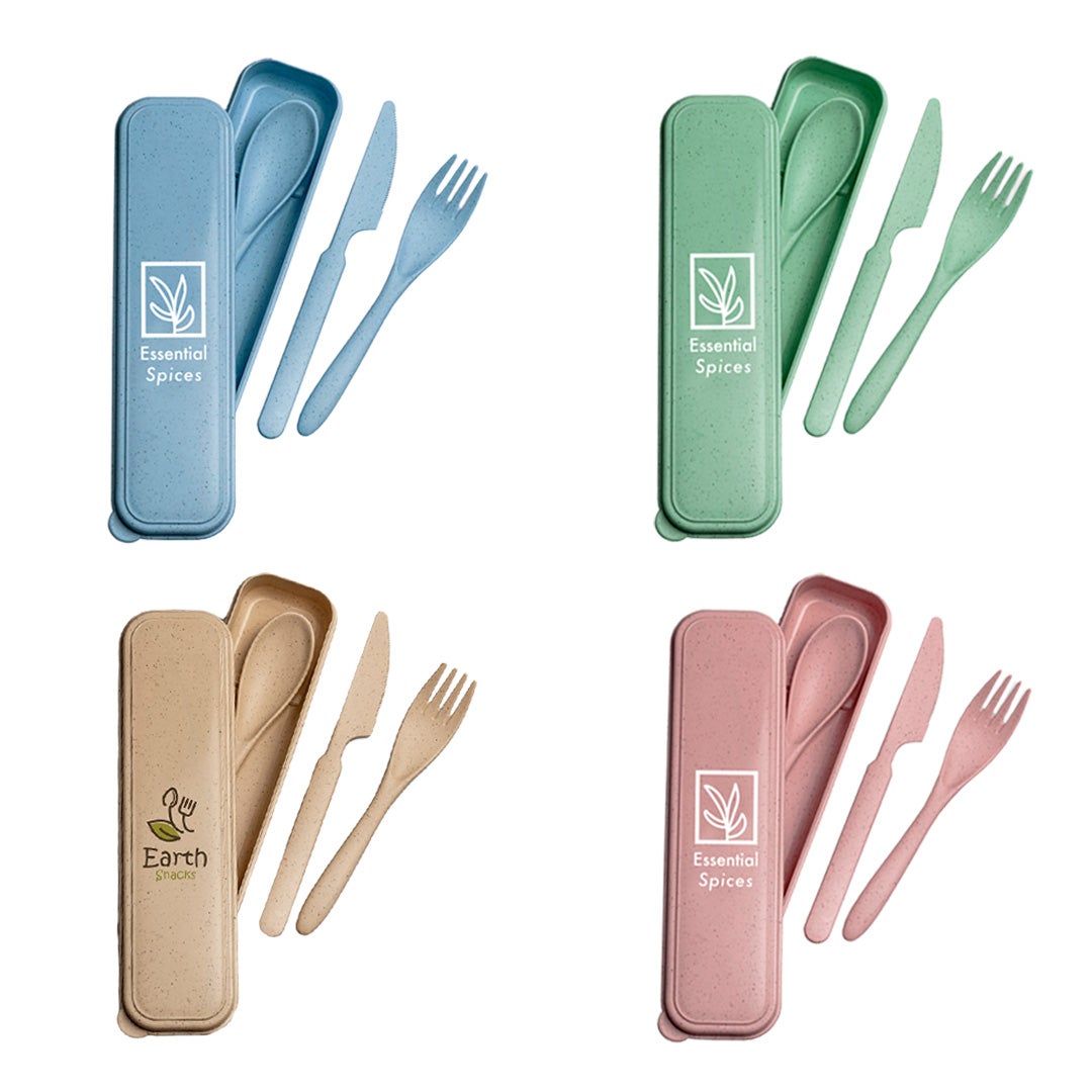 Wheat Straw Cutlery Box Set | Reusable