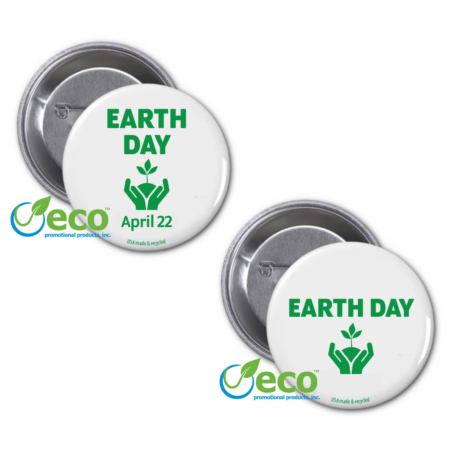 Earth Day USA Made Recycled Round Buttons | Multiple Sizes | 1-1/4"