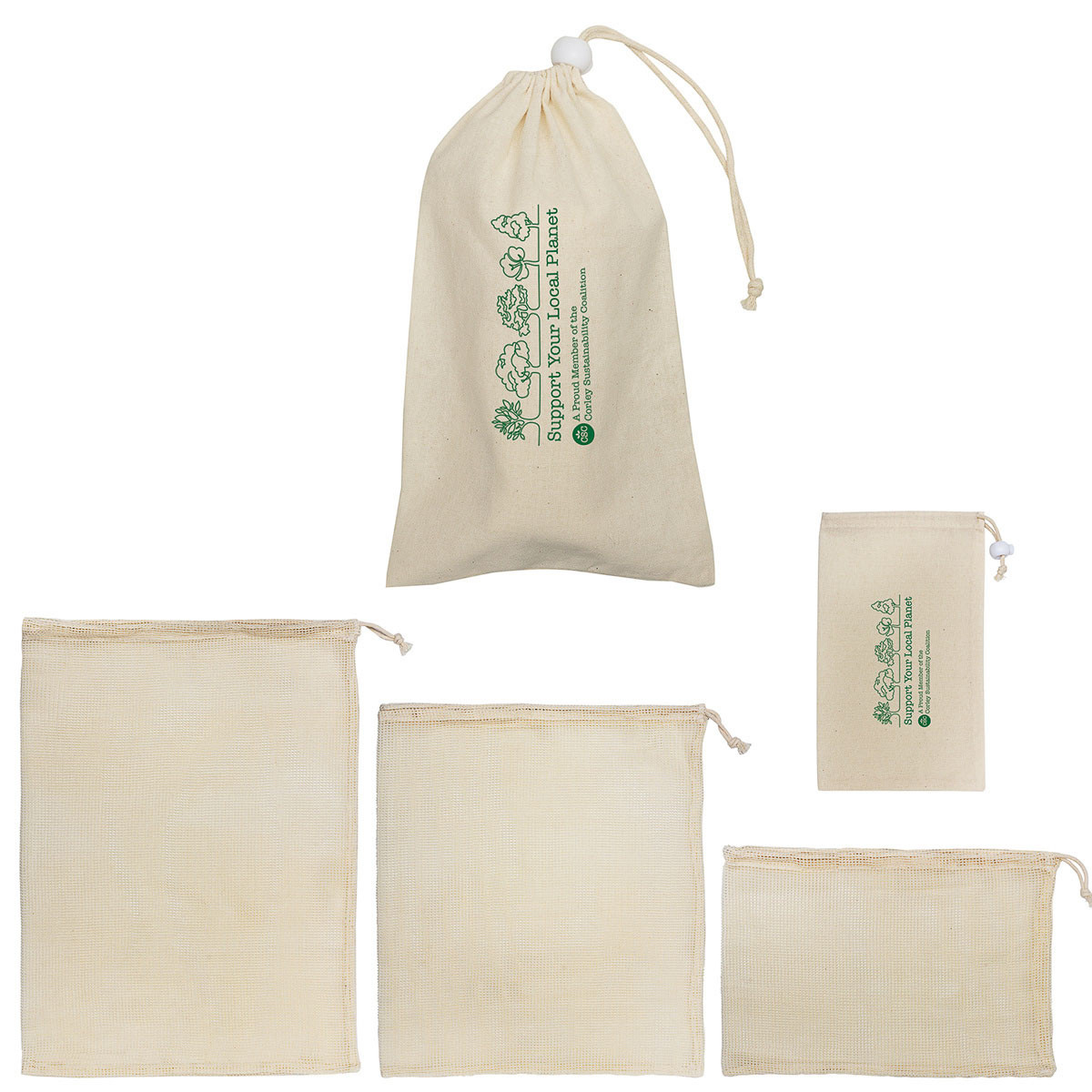 Reusable 3-Piece Cotton Mesh Produce Bag Set 