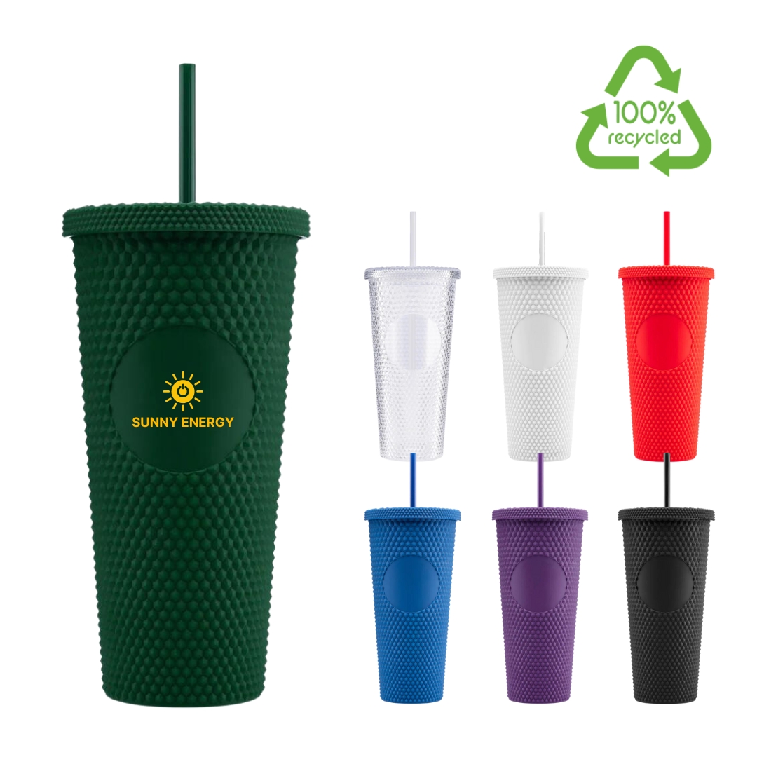 Recycled Tall Sipper Cup with Straw Lid | 24 oz in green, clear, white, red, navy, purple, and black