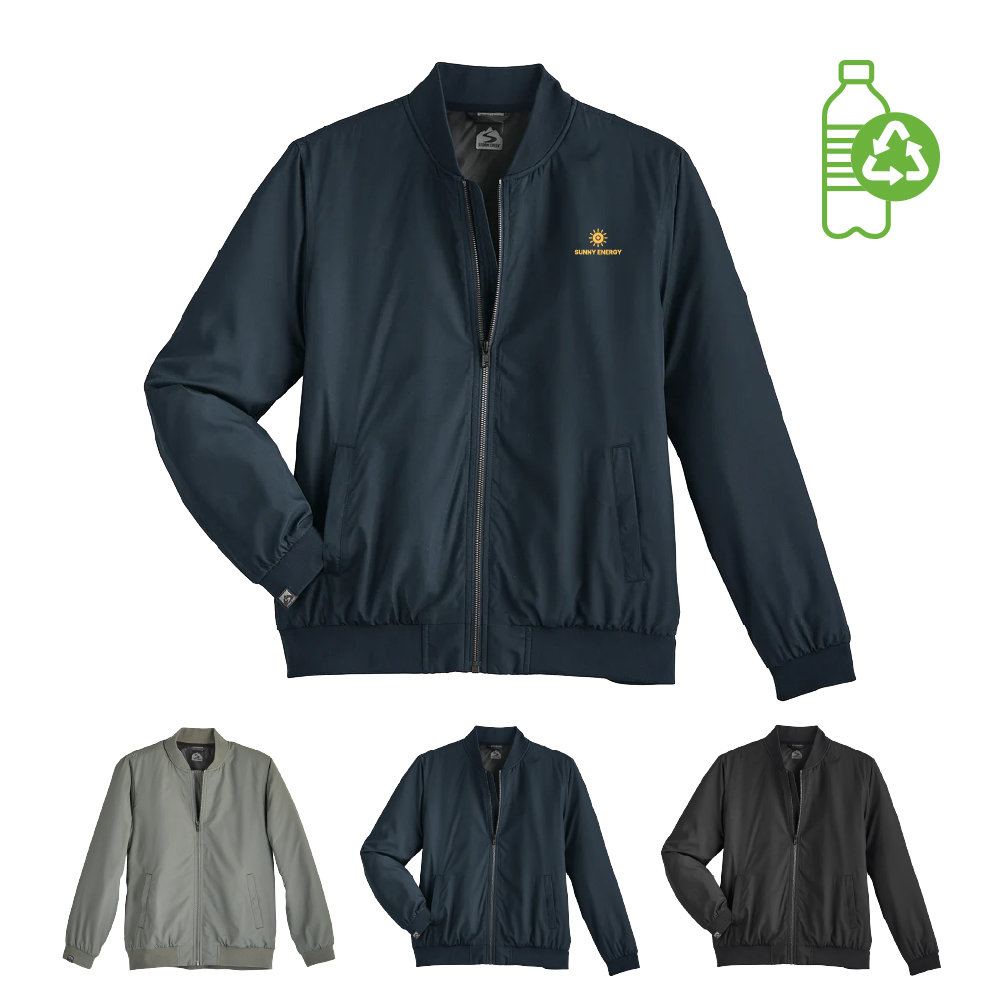 Womens Recycled Bomber Jacket in fatigue green, navy, and black