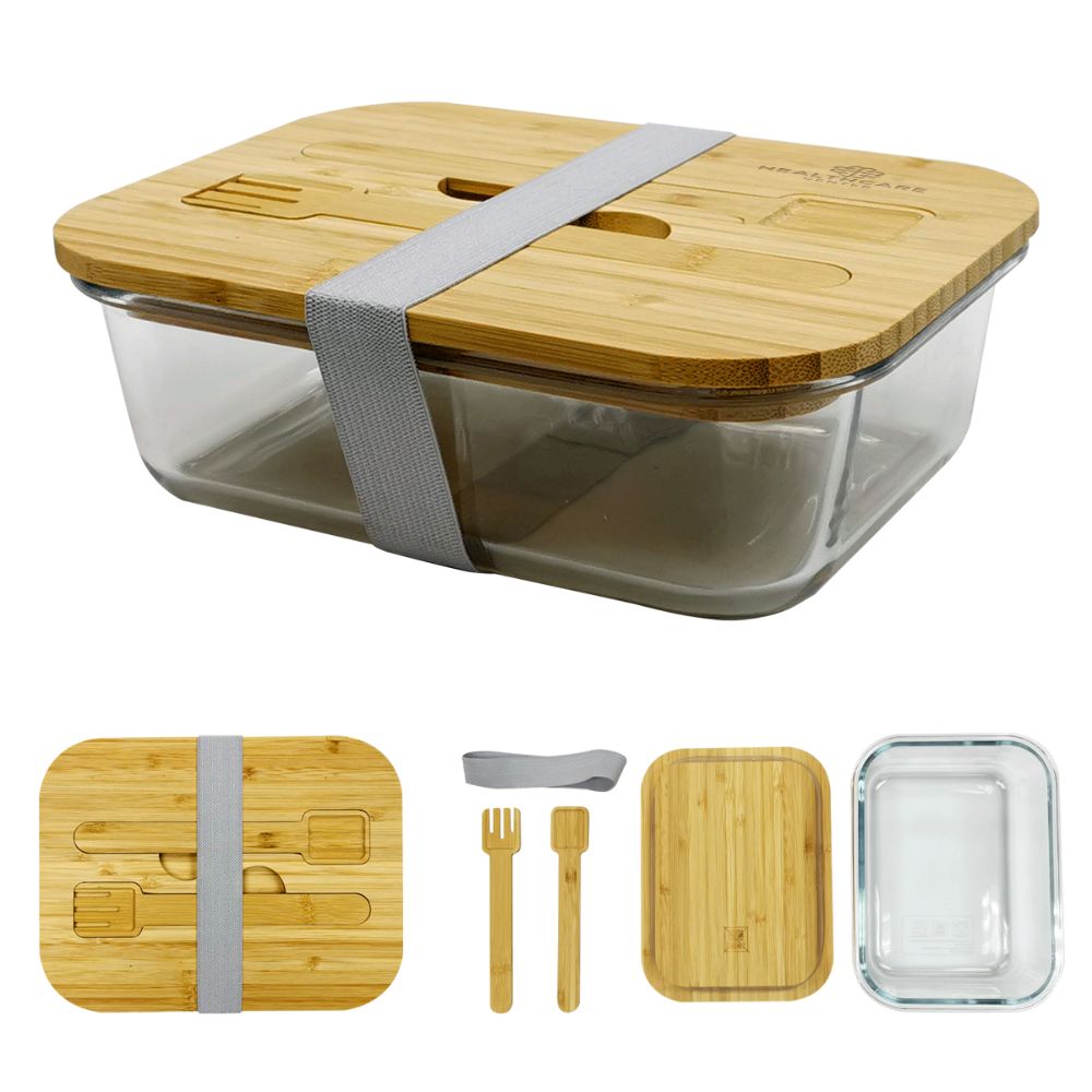 Glass and Bamboo Bento Box Lunch Set