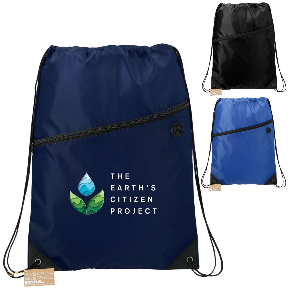 100% Recycled rPET Drawstring Bag with Pocket | 18x13