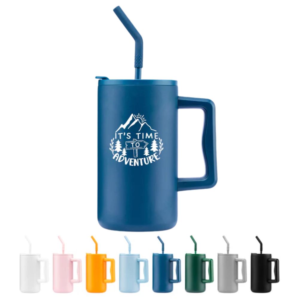 Recycled Travel Mug with Handle and Straw | 27 oz