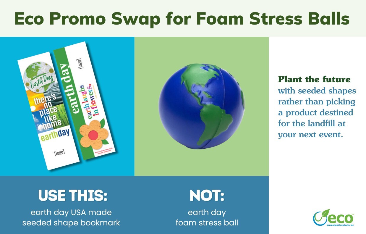 Promotional product swap - plantable USA Made seeded shape bookmarks instead of foam stress balls