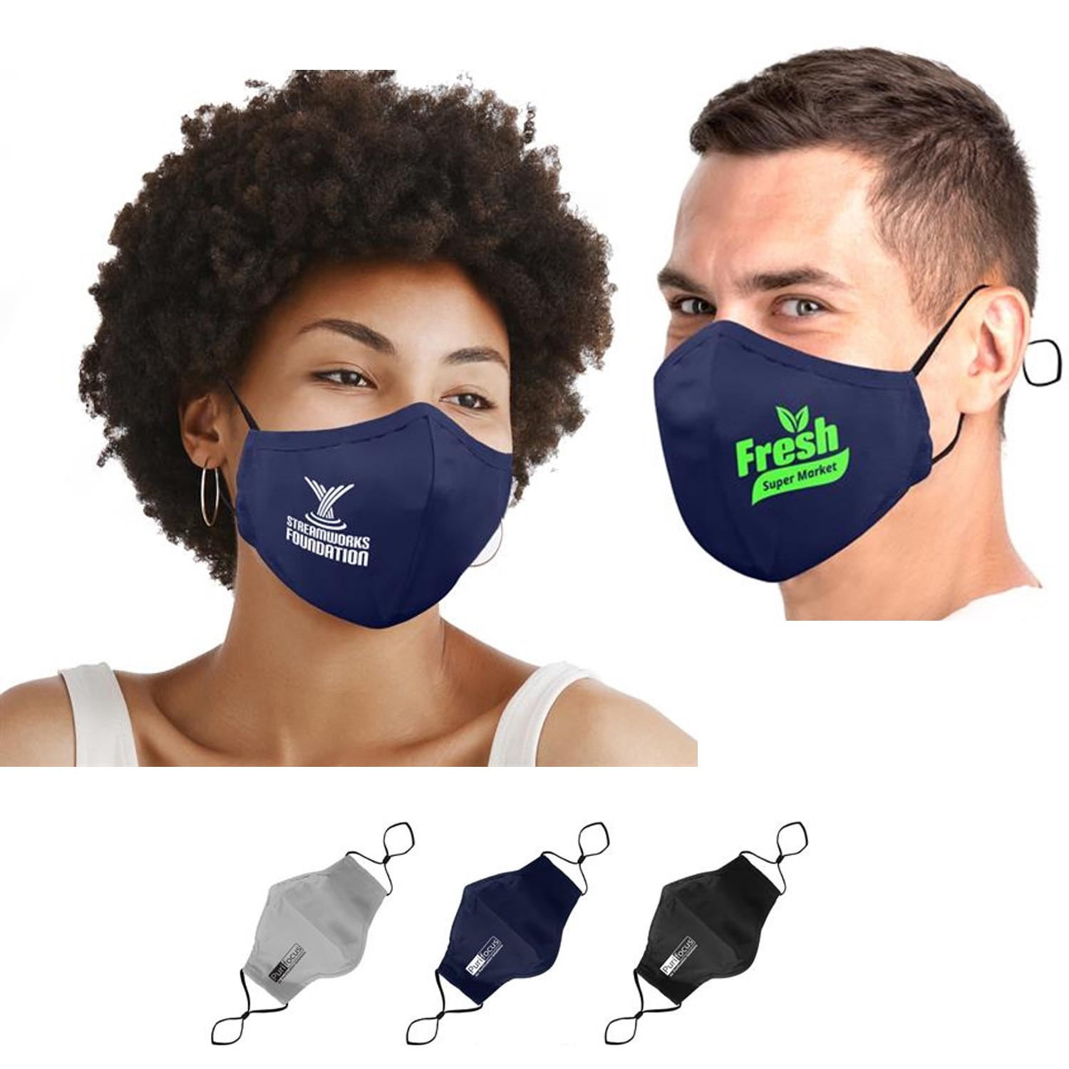 Custom 3 Ply Reusable Fitted Adjustable Cotton Face Mask