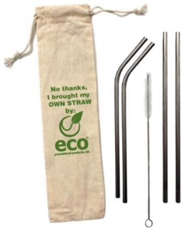 Custom 4 piece stainless steel straw set in pouch