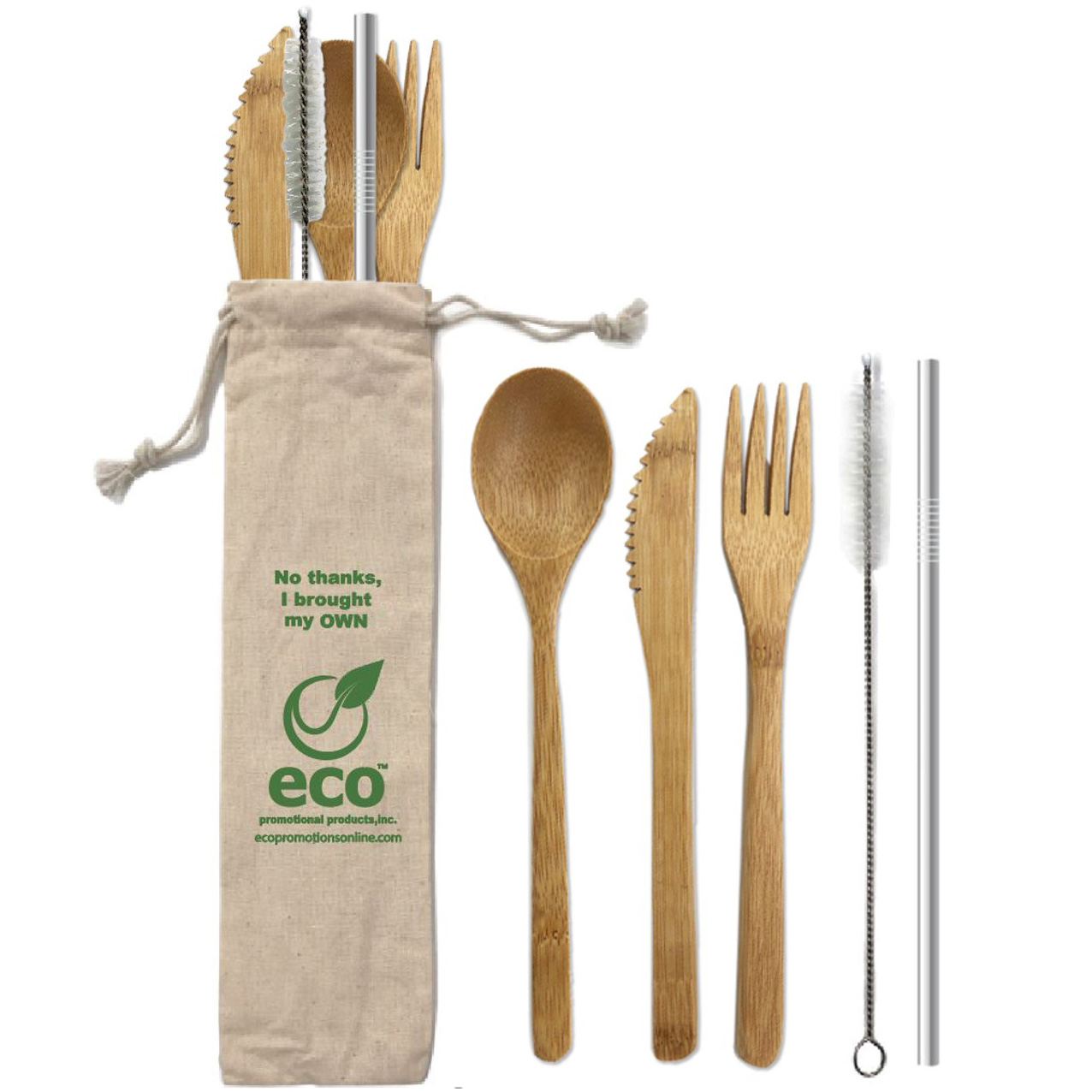 Custom Bamboo Utensils Stainless Steel Straw in Cotton Pouch