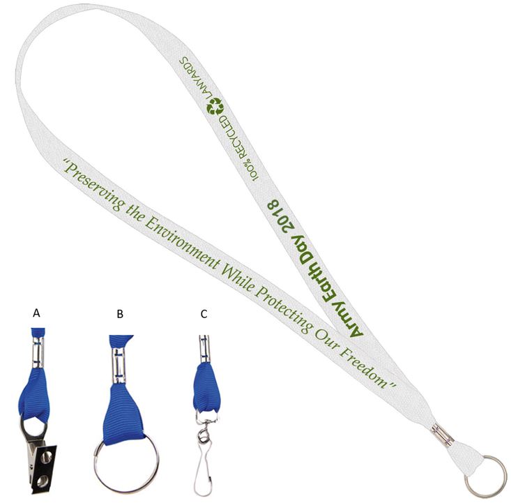 Custom recycled lanyard with standard attachments