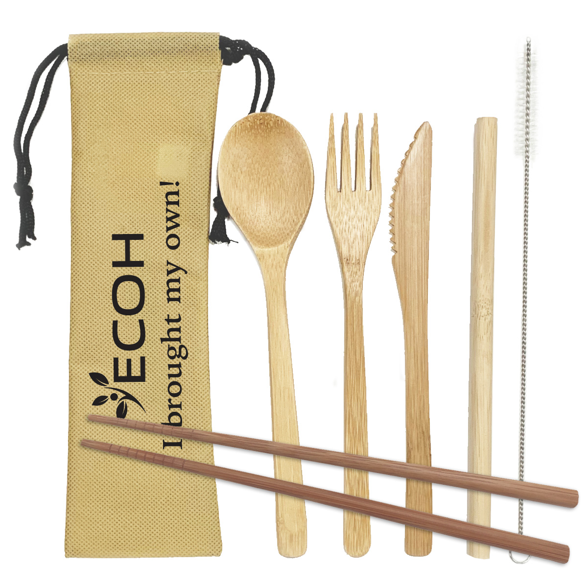 Branded reusable utensils with chopsticks straw cleaner