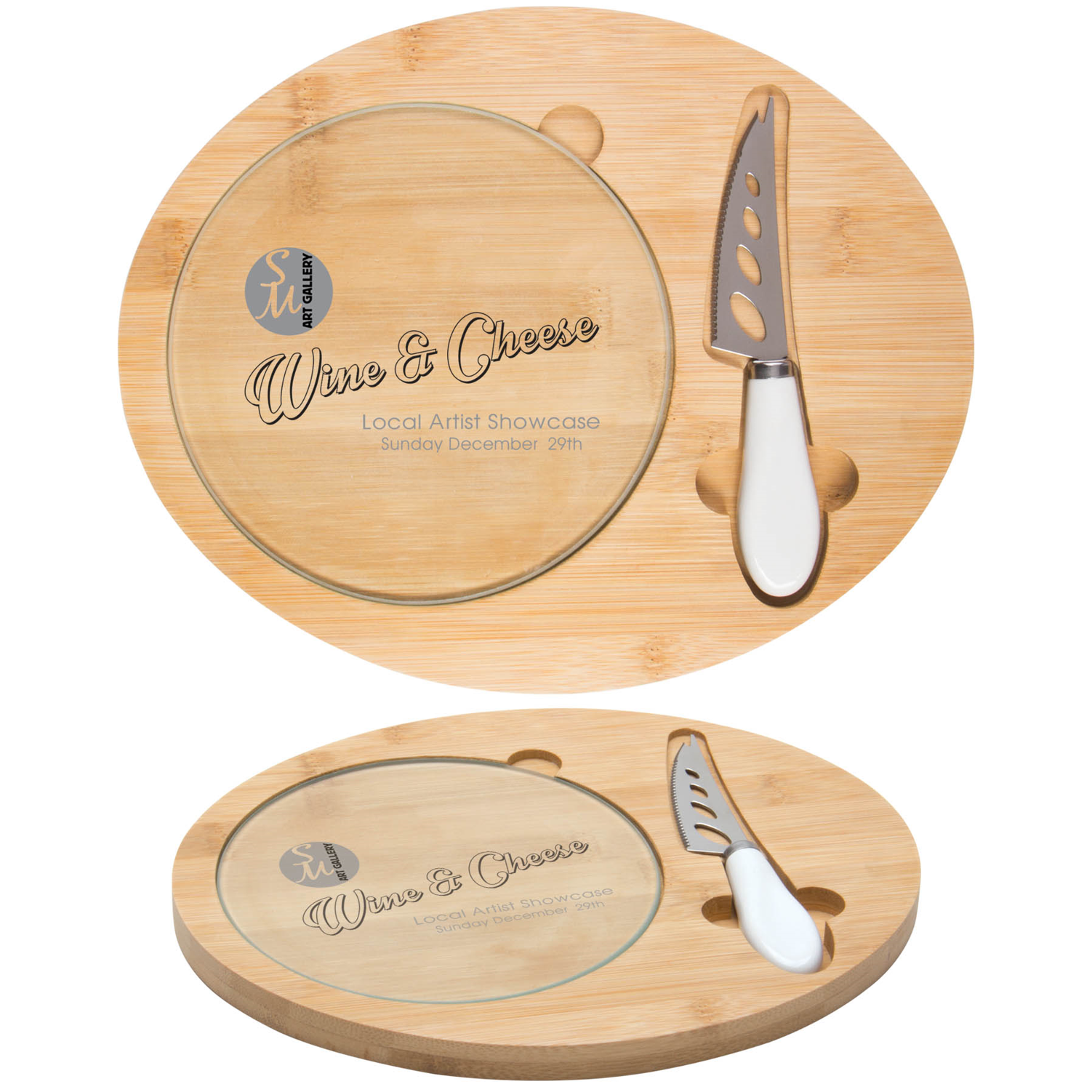 Custom sustainable bamboo cheese board set
