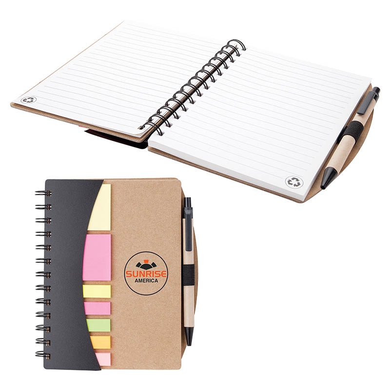 mini notebook with pen and sticky notes recycled promotional product