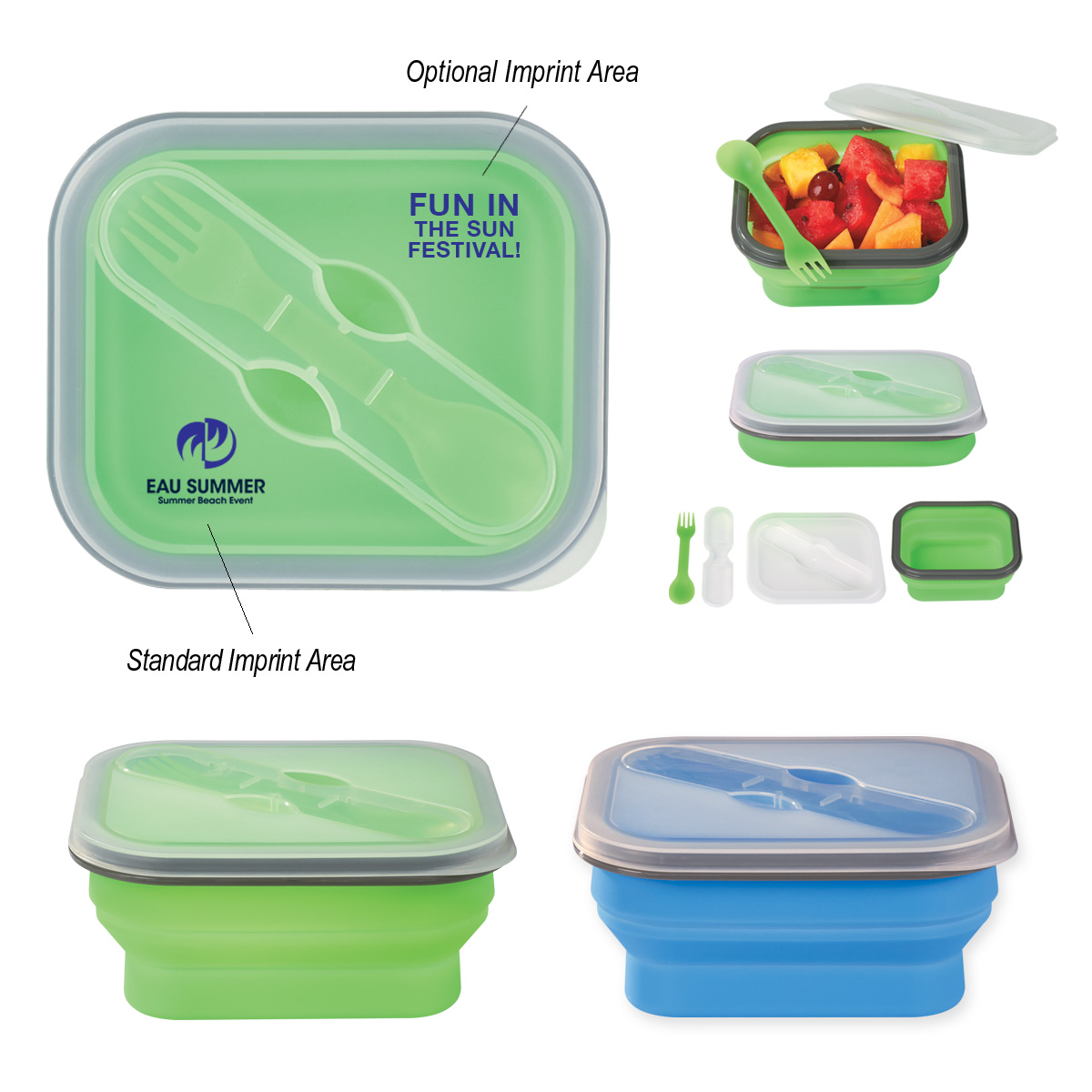 Collapsible Food Container with Utensils Customized