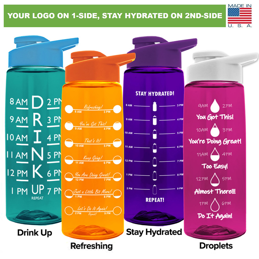 Inspirational Hydrate drink up message USA made bottles